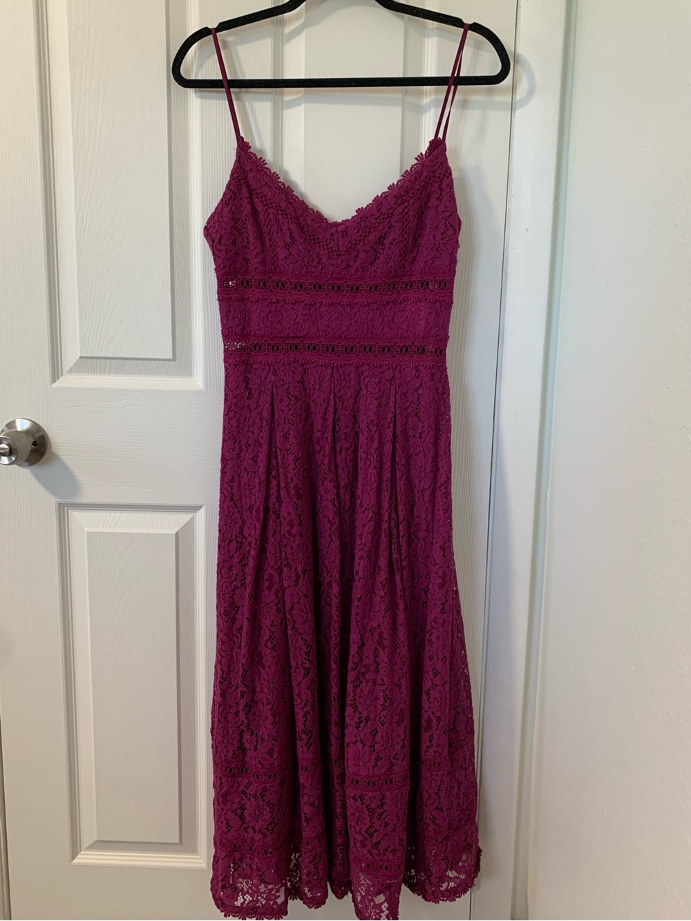 Magenta Lace Floral Midi Dress